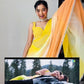 Yellow&Red Women's Colorblocked Celebrity Organza Rocky Aur Rani Ki Prem Kahani Alia Bhatt Saree with Unstitched Blouse Piece