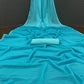 Women's Beutiful Faux Georgette Sky Blue Coloured Saree With Mono Benglori Silk Blouse