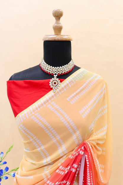 Women's Beautiful Digital Printed Multicolour Faux Georgette Saree With Tafeta Silk Blouse