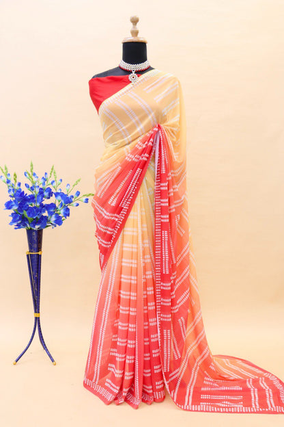 Women's Beautiful Digital Printed Multicolour Faux Georgette Saree With Tafeta Silk Blouse