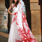 Women's White and Red Colour Printed Georgette Saree With Tafeta Silk Unstitched Blouse