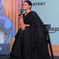 Women's Printed Georgette BLack Alia Bhatt Saree with Unstitched Blouse Piece