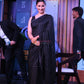 Women's Printed Georgette BLack Alia Bhatt Saree with Unstitched Blouse Piece