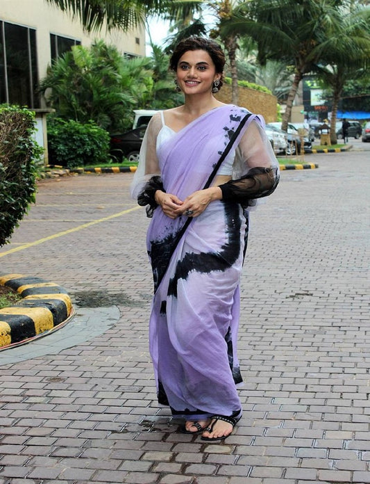 Bollywood celebrity wear lavender color faux georgette saree for women, printed saree for wedding, stylish party wear designer saree