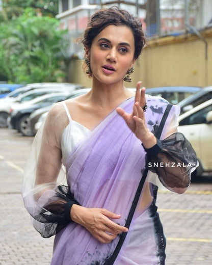Bollywood celebrity wear lavender color faux georgette saree for women, printed saree for wedding, stylish party wear designer saree