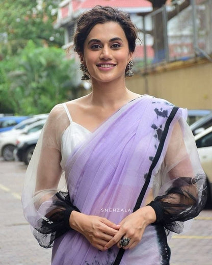 Bollywood celebrity wear lavender color faux georgette saree for women, printed saree for wedding, stylish party wear designer saree