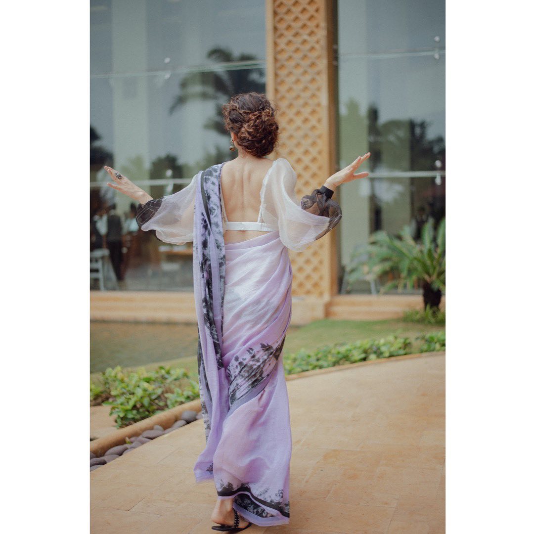 Bollywood celebrity wear lavender color faux georgette saree for women, printed saree for wedding, stylish party wear designer saree