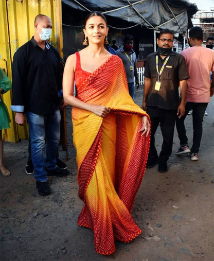 Alia Bhatt Red Color Heavy Satin Georgette Creap Silk Digital Printed Bollywood Saree