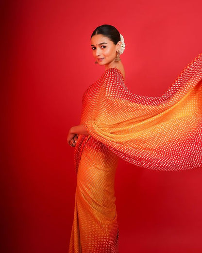 Alia Bhatt Red Color Heavy Satin Georgette Creap Silk Digital Printed Bollywood Saree