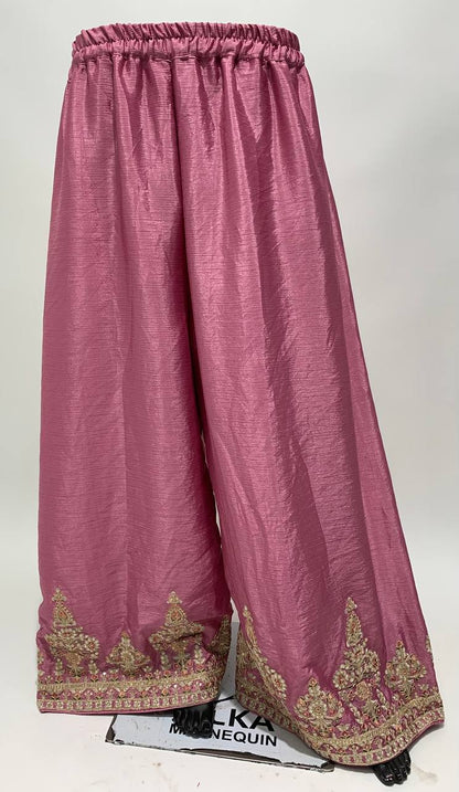Pink, Grey & Yellow Strip Chinon Embroidered Stitched Sharara Suit Set With Dupatta