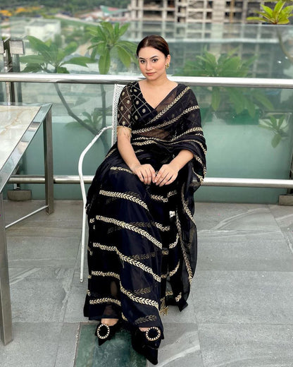 Black Saree Customised Ready to Wear Blouse N Saree Bollywood Style Party Wear Saree With Designer Blouse Saree