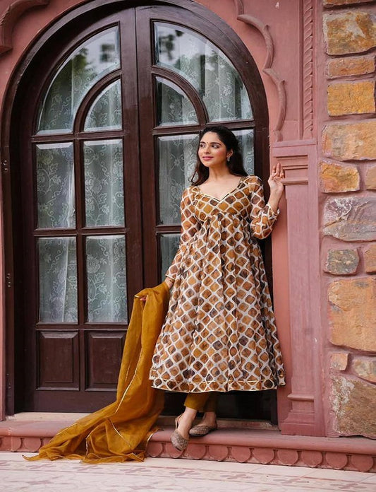 Musturd Yellow Designer Indian Embroidered Partywear Long Flared Anarkali Kurta for women Full Stitched