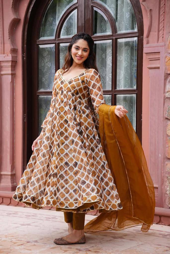 Musturd Yellow Designer Indian Embroidered Partywear Long Flared Anarkali Kurta for women Full Stitched