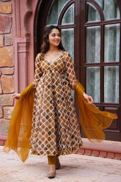 Musturd Yellow Designer Indian Embroidered Partywear Long Flared Anarkali Kurta for women Full Stitched