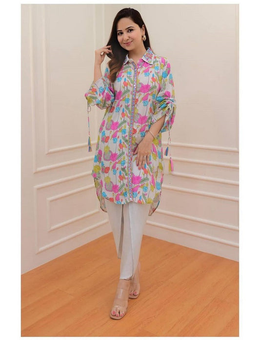 MULTI FLORAL DIGITAL PRINTED TULIP MUSLIN CO-ORD SET