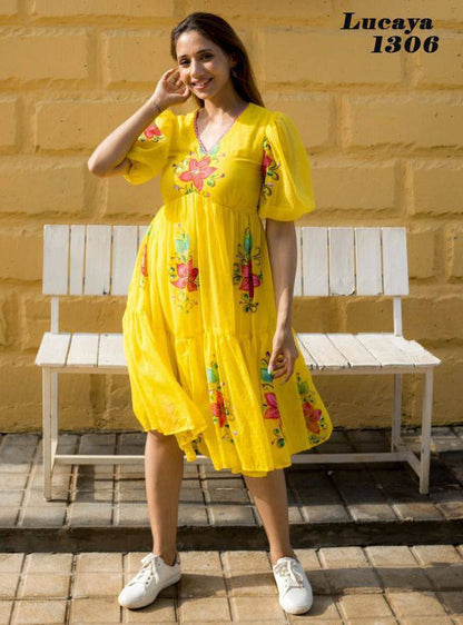 Beautiful Faux georgette Digital Flower Print with full lining Women Party Daily wear Western Midi Dress