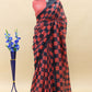 Red&Black Women's Fancy Thread and Sequins Work Digital printed Checkered Faux Georgette Saree With Unstitched Blouse