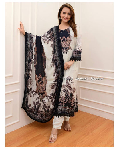 Black and White Beautiful Smart attractive Pakistani sequence embroidered kurta pant and dupatta
