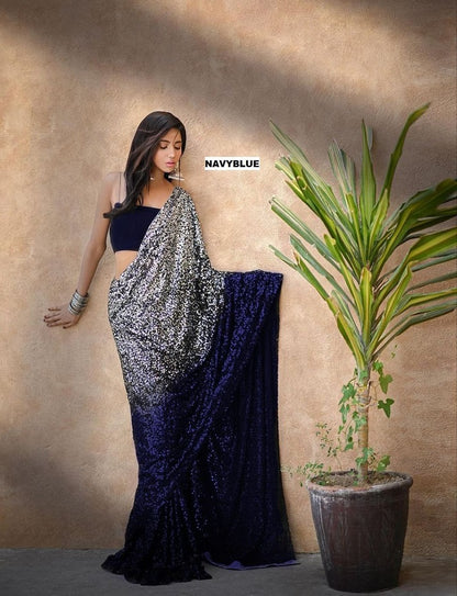Premium Georgette Saree  with Sequence Embroidery Work Women Party wear Designer Georgette Saree with Blouse