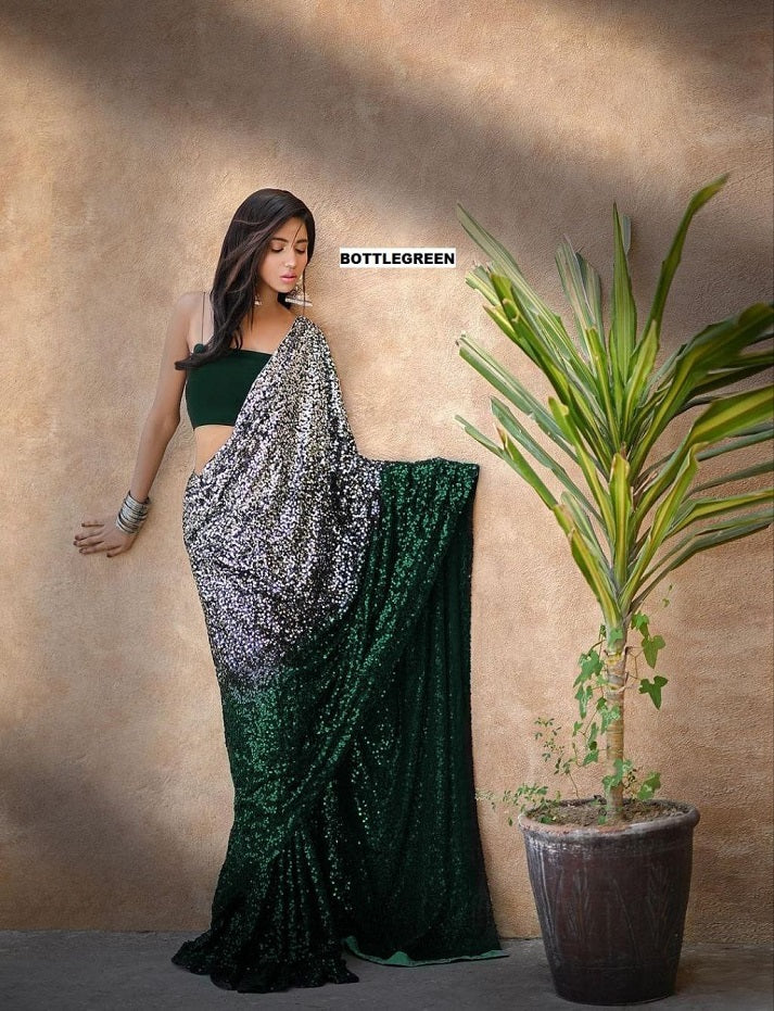 Premium Georgette Saree  with Sequence Embroidery Work Women Party wear Designer Georgette Saree with Blouse