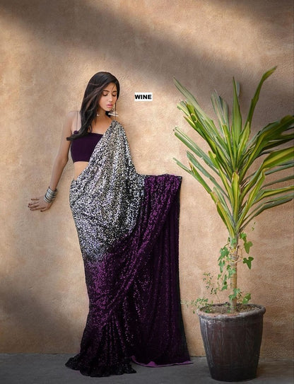 Premium Georgette Saree  with Sequence Embroidery Work Women Party wear Designer Georgette Saree with Blouse