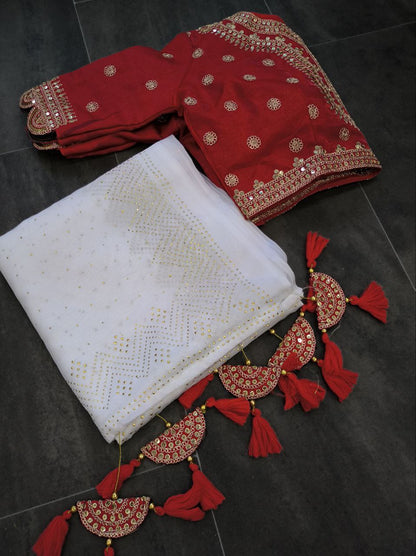 Beautiful Off White Trendy Durga Pooja Special Designer Organza Saree With Sequence Work Blouse