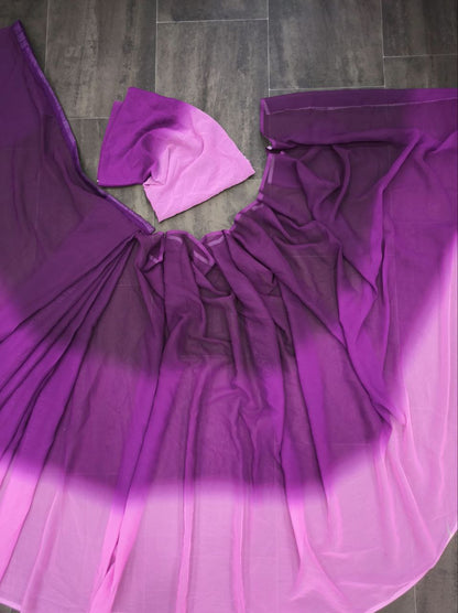 PURPLE DESIGNER GEORGETTE DIGITAL PRINTED READY TO WEAR SAREE WITH UNSTICTHED BLOUSE