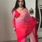 Pre-Stitched Red Pink Color Saree Fancy Shedding Printed Saree With Blouse Piece Designer Partywear Saree,