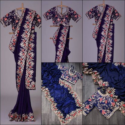 Royal Blue Color Rangoli SIlk With Embroidery Work Saree Collection At Best Rate