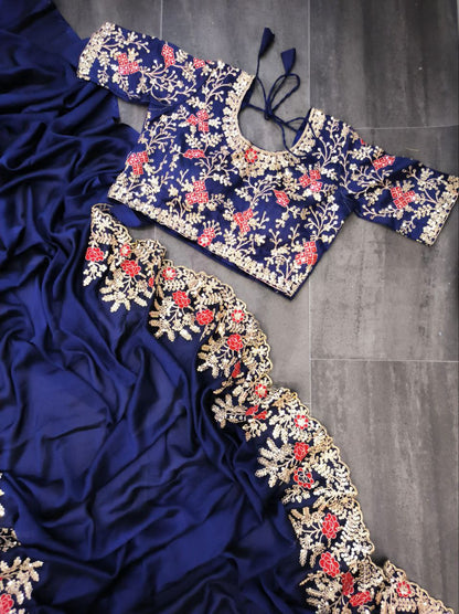 Royal Blue Color Rangoli SIlk With Embroidery Work Saree Collection At Best Rate
