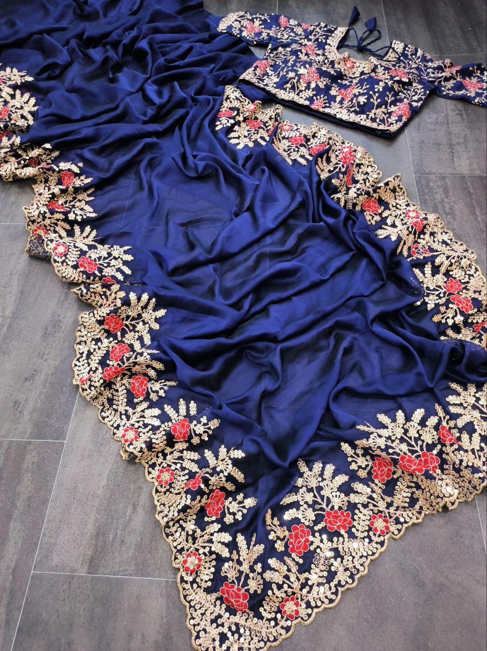 Royal Blue Color Rangoli SIlk With Embroidery Work Saree Collection At Best Rate