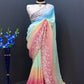 Party ware Faux Georgette saree For Women,bollywood stylish Royal Look saree With Unstiched Bnarsi Silk Blouse Piece