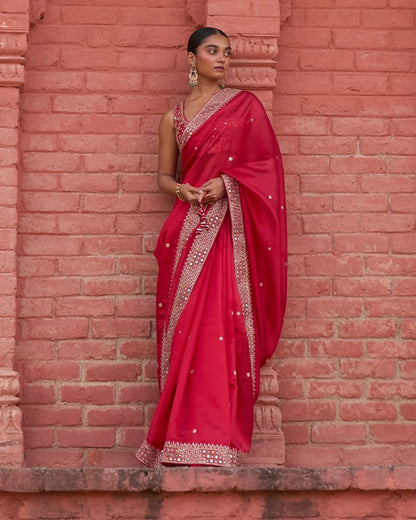 Red Color Beautiful Rangoli Silk Embroidery Sequence & Thread Work Saree,Wedding Wear Saree,Saree For US Woman, Red Saree,Bollywood Saree