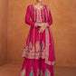 Dream Pink Palazzo Pants with Vibrant Floral Embroidery Suit Dress