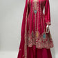 Dream Pink Palazzo Pants with Vibrant Floral Embroidery Suit Dress