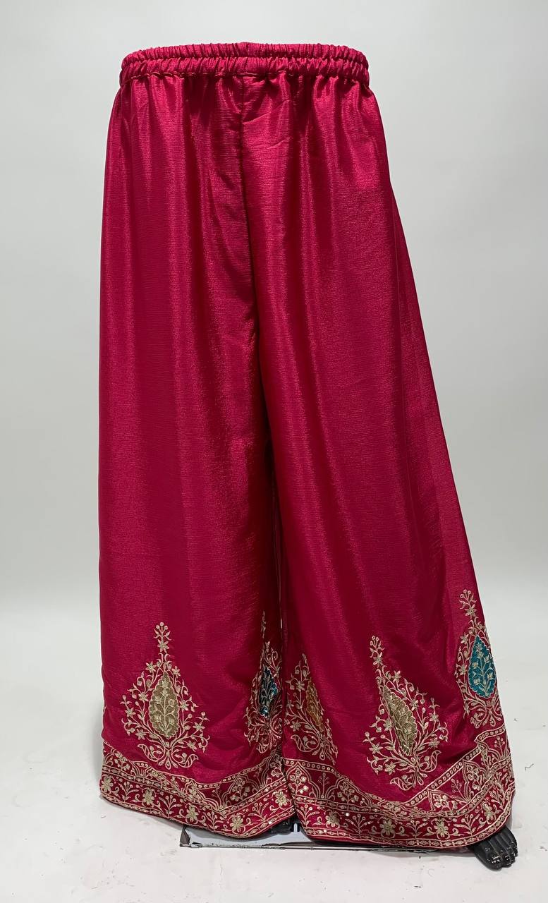 Dream Pink Palazzo Pants with Vibrant Floral Embroidery Suit Dress