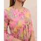 Pink Cotton Printed Mirror Work V-Neck Anarkali Kurta with Pant and Dupatta