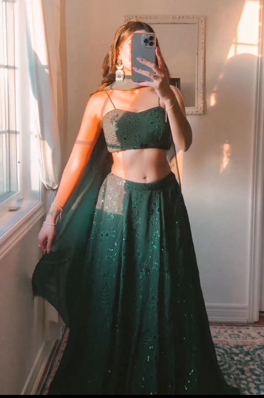 Green Designer lehenga choli Indian wedding wear embroidered Semi stitched lehenga choli with dupatta