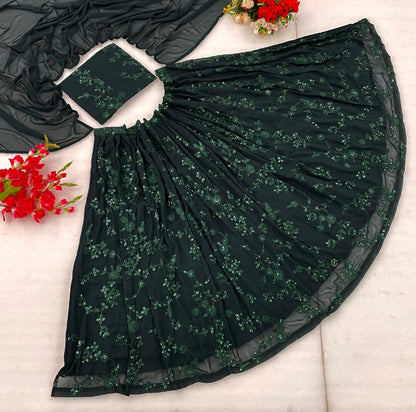 Green Designer lehenga choli Indian wedding wear embroidered Semi stitched lehenga choli with dupatta