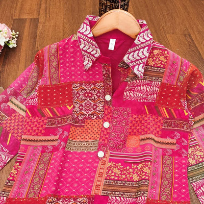 Pink Faux Georgette Embroidery worked Afghani KurtI, Bottom For Girls And Womens