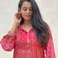 Pink Faux Georgette Embroidery worked Afghani KurtI, Bottom For Girls And Womens