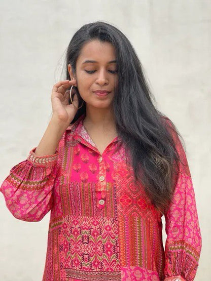 Pink Faux Georgette Embroidery worked Afghani KurtI, Bottom For Girls And Womens