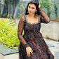 Black Faux Georgette Digital Printed Bandhani Anakali Gown With Embroidery Work