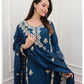 Women's Blue & Wine Rayon Embroidered Suits with Pant and Dupatta for Girls & Women