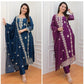 Women's Blue & Wine Rayon Embroidered Suits with Pant and Dupatta for Girls & Women