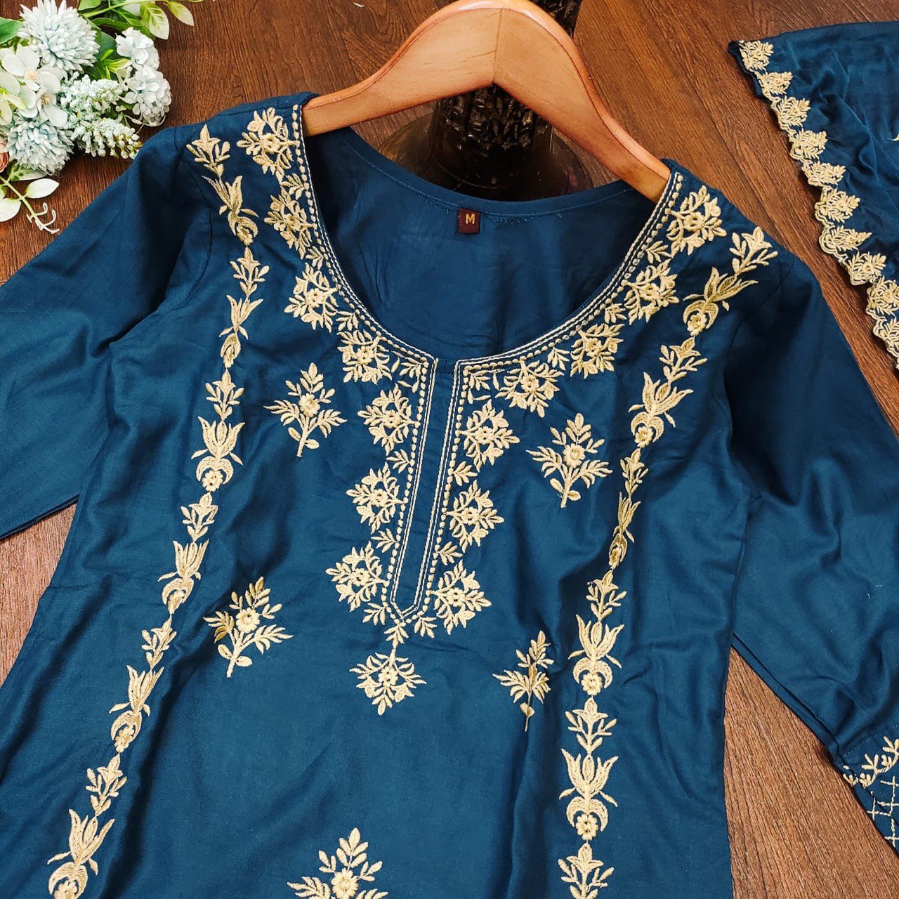 Women's Blue & Wine Rayon Embroidered Suits with Pant and Dupatta for Girls & Women