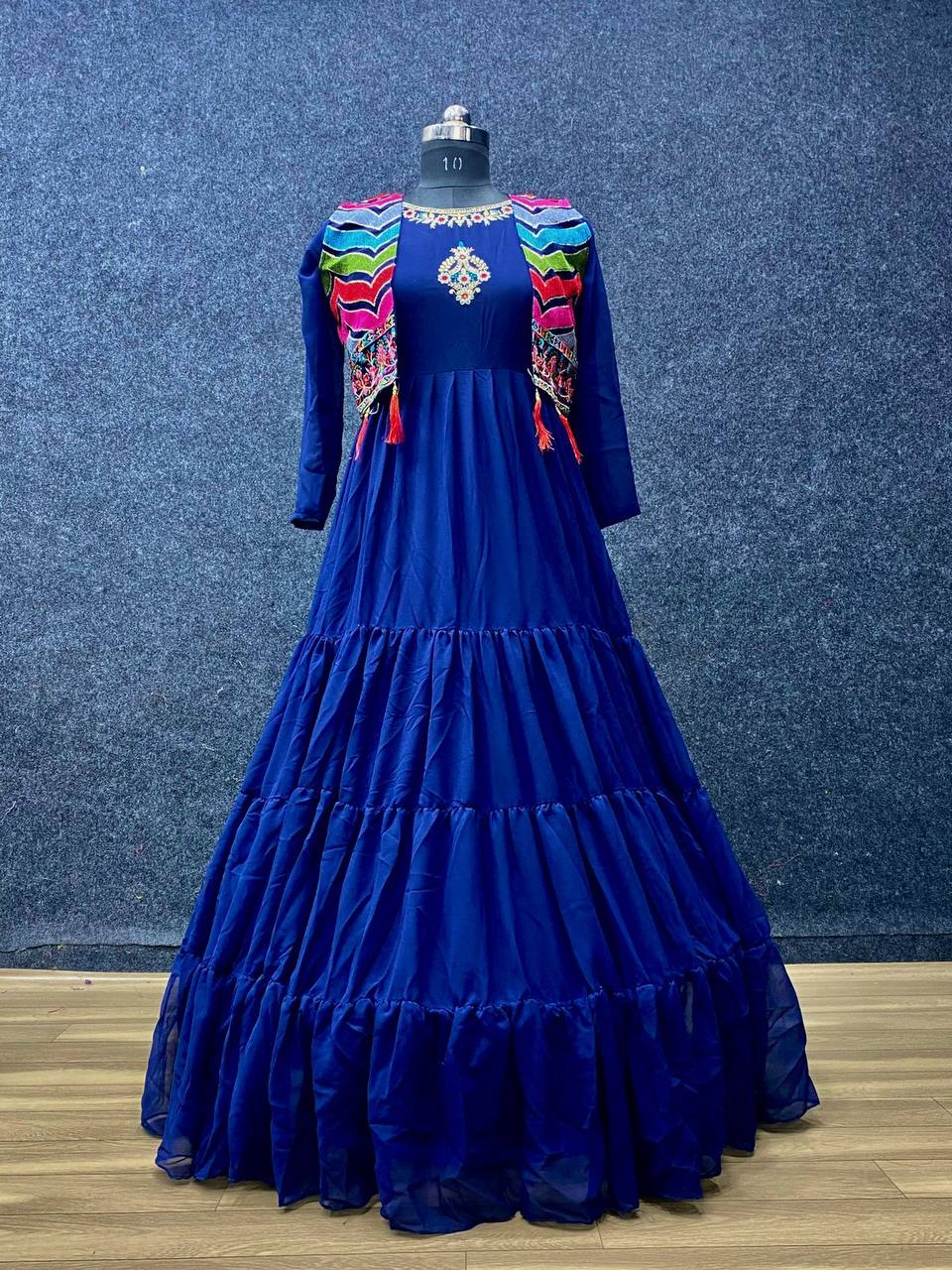 BLUE FUNCTION SPECIAL GEORGETTE  DESIGNER MOTHER DAUGHTER GOWN COLLECTION AT BEST RATE
