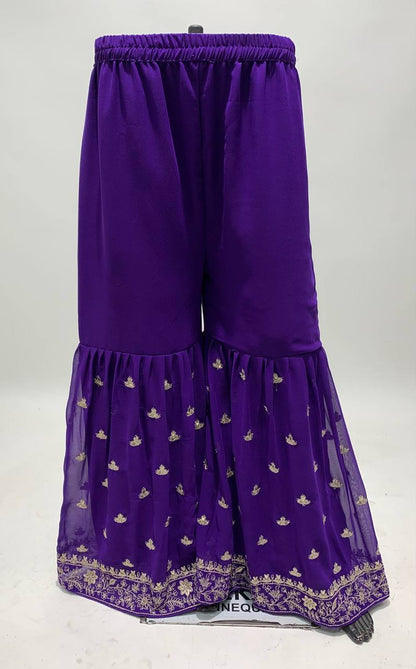 Purple Color Heavy Georgette Embroidered Work Sharara Suit For Womens