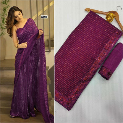 Party Wear Full Sequence Work Saree with Blouse Indian Function Wear Bollywood Saree