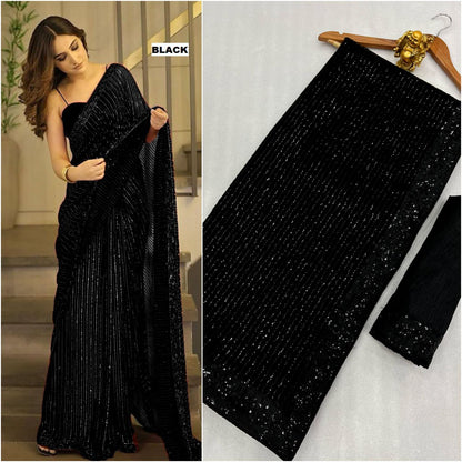 Party Wear Full Sequence Work Saree with Blouse Indian Function Wear Bollywood Saree
